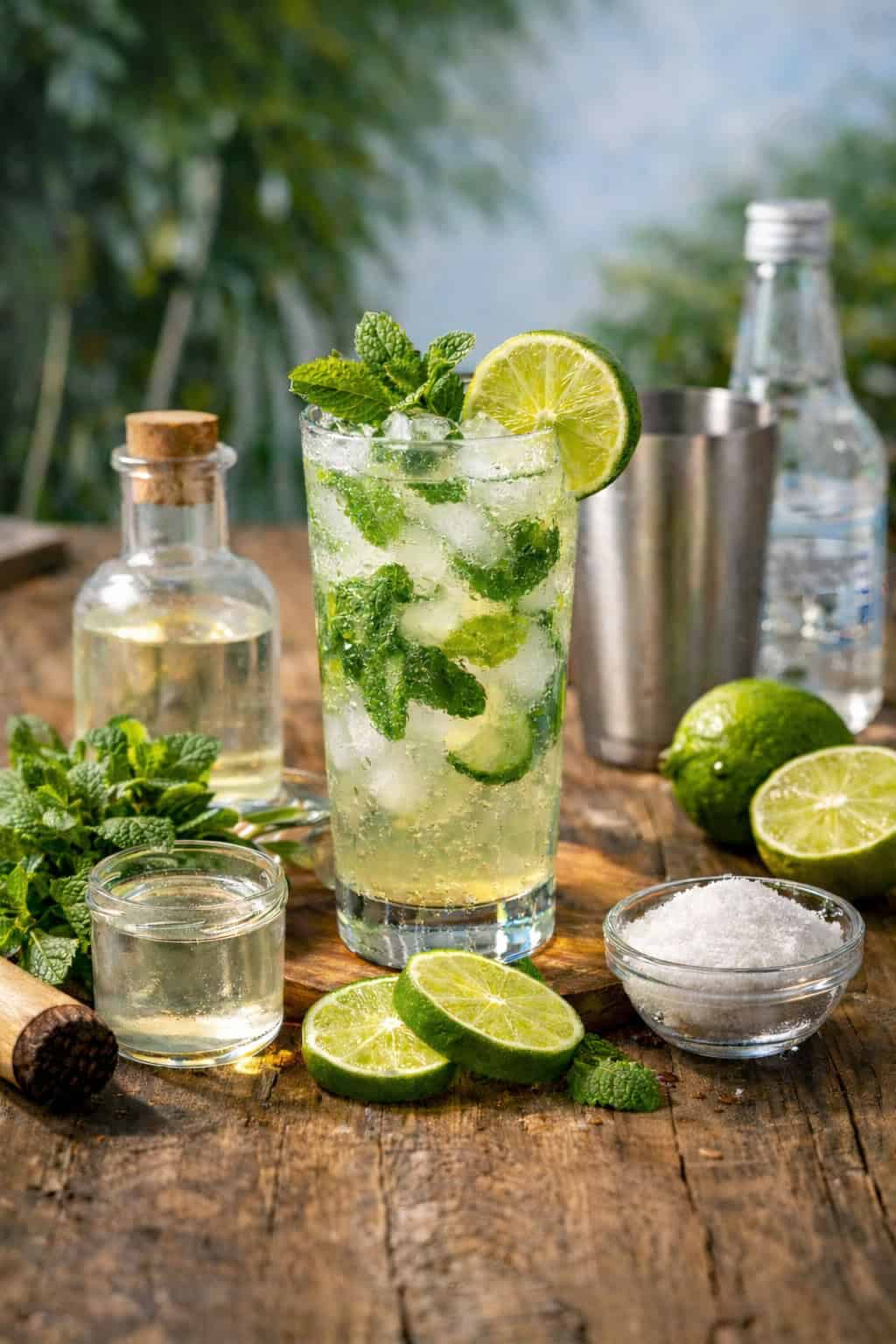 Mojito Cubano in a table with ingredients