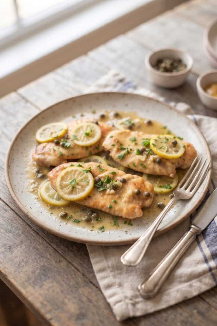 Pollo Piccata 12 Pollo Piccata in a plate