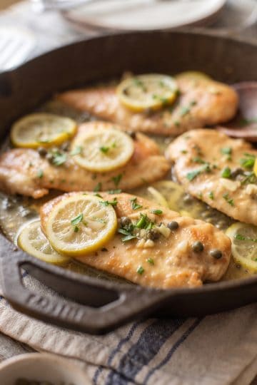 Pollo Piccata 3 Pollo Piccata macro shot in a skillet side view