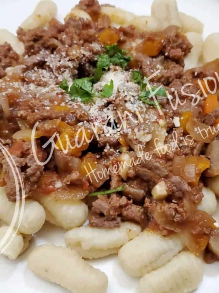 Perfect Mayonnaise-based Gnocchi with a Hearty Mushroom Meat Sauce