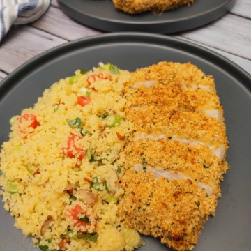 Flavorful Baked Parmesan Pork Chops with Couscous Salad and Fig Vinaigrette