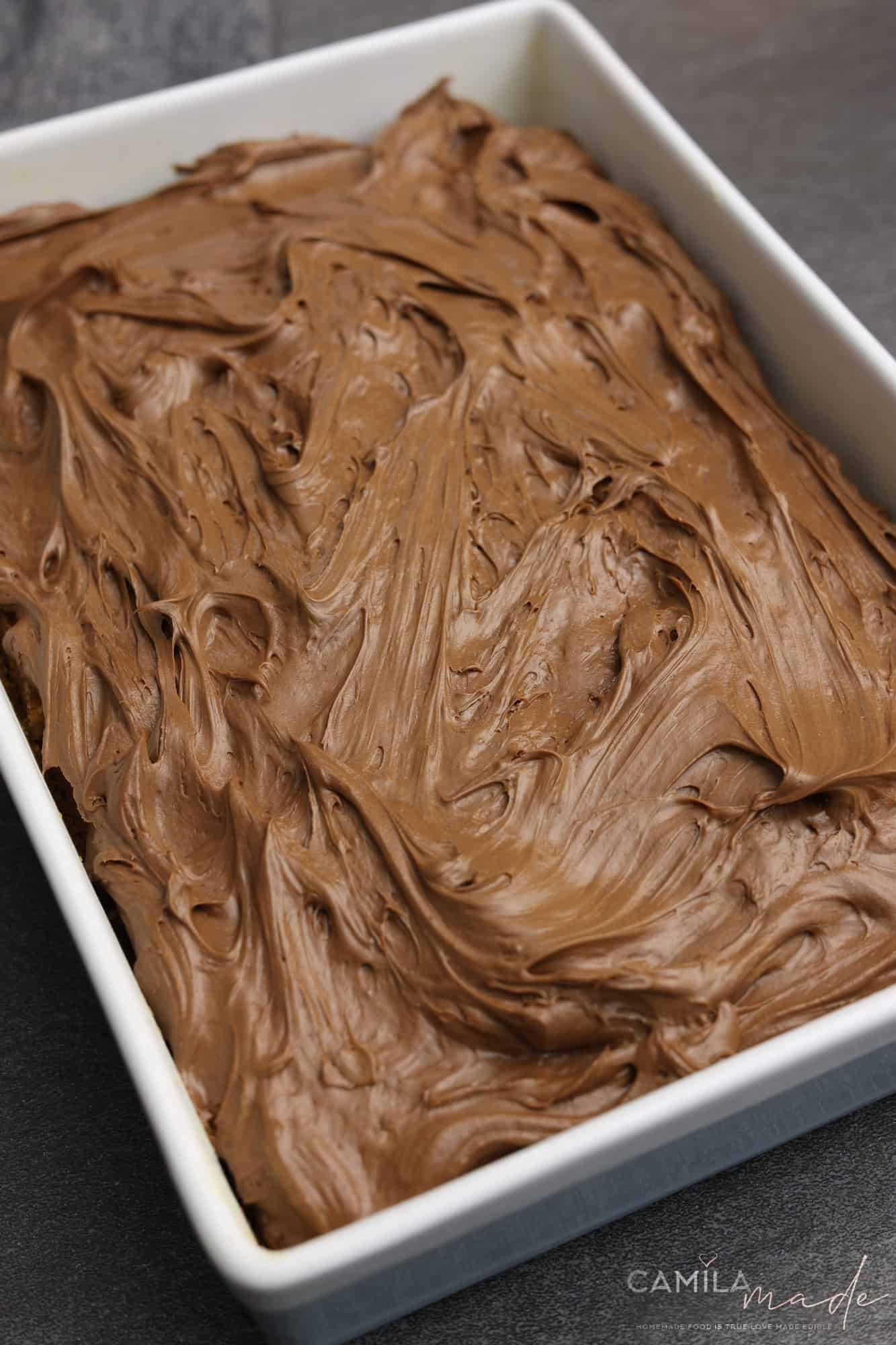 Yellow Sheet Cake with Chocolate Cream Cheese Frosting