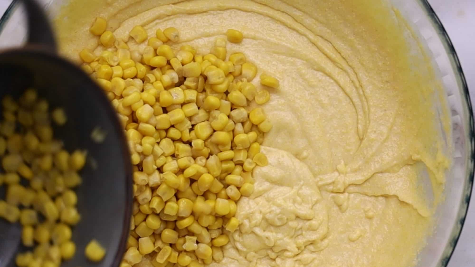 Combine wet and dry ingredients until just combined, then fold in corn. ¾