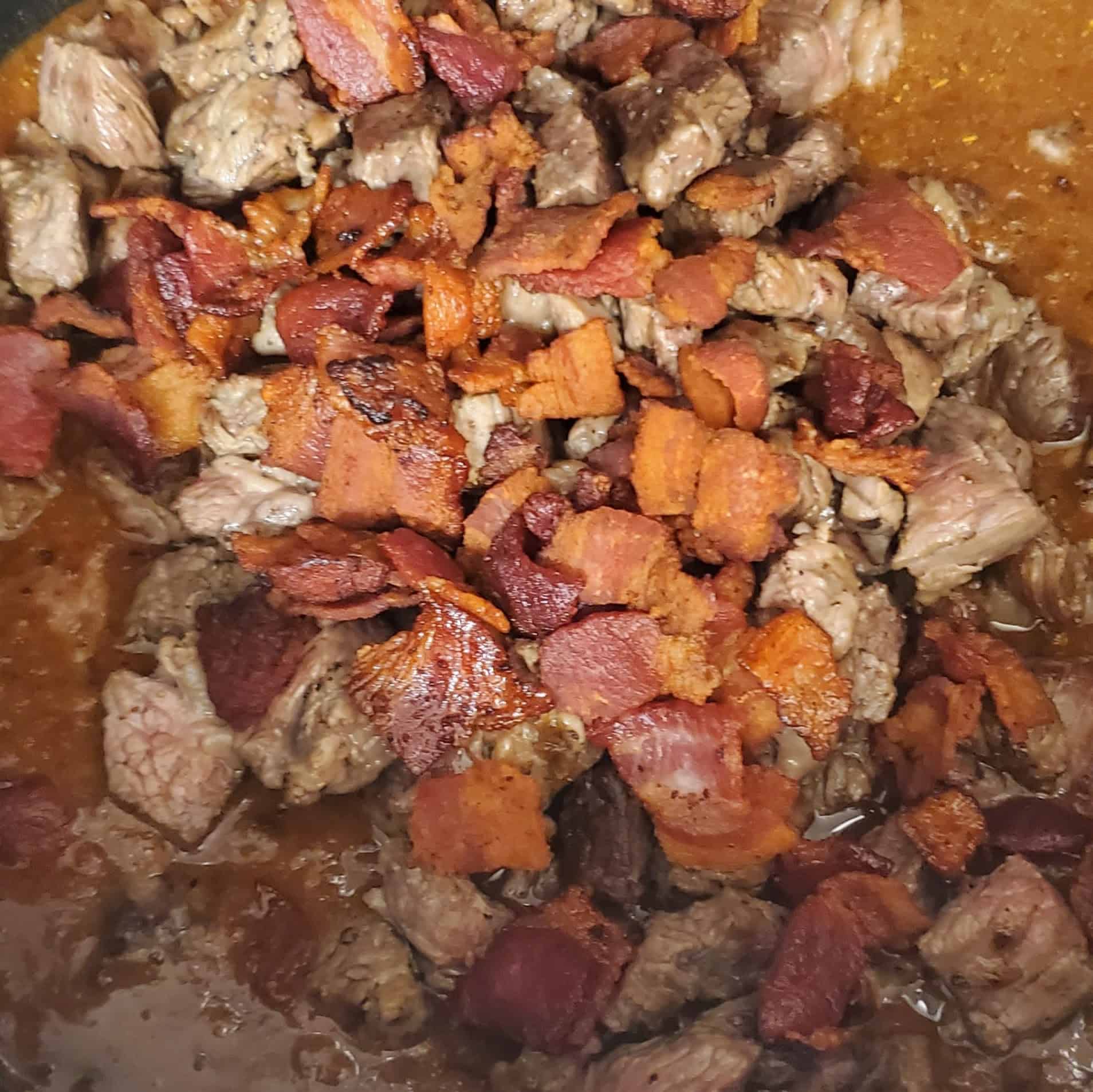 beef and bacon in the chile sauce