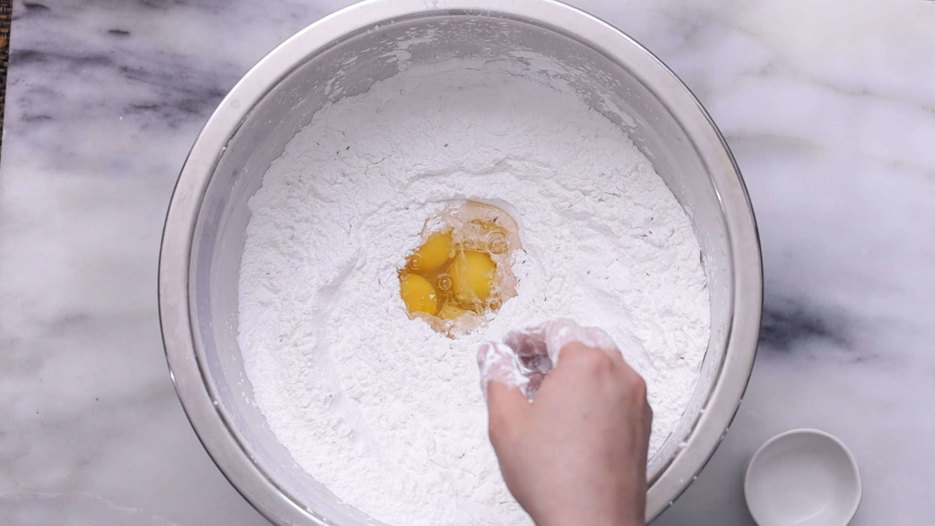 Cream butter and eggs until creamy
