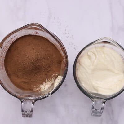 Cocoa powder to half of the batter