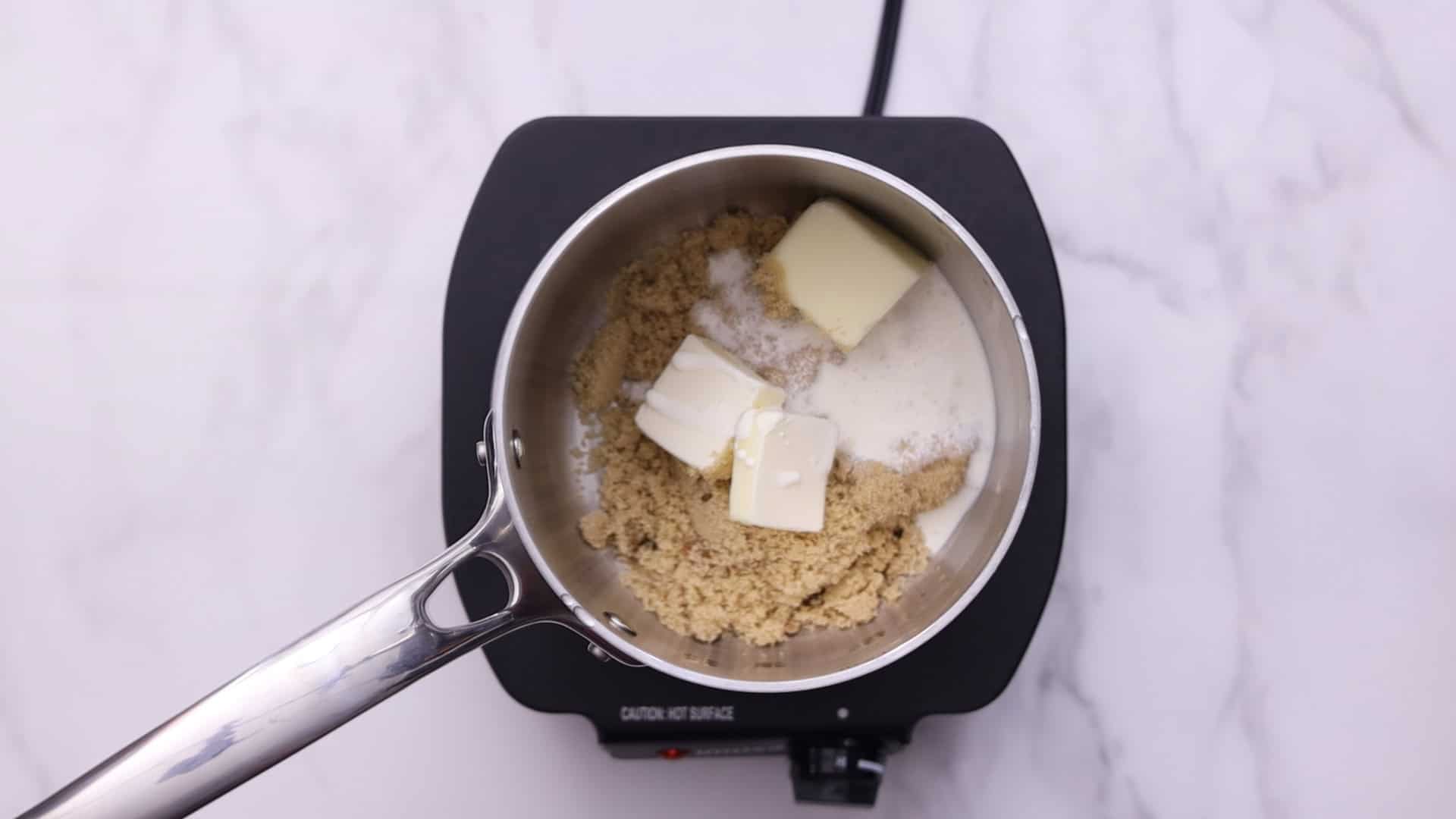 Combine brown sugar cream and butter