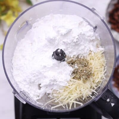 Add tapioca starch, then Parmesan and oregano; blend until thick