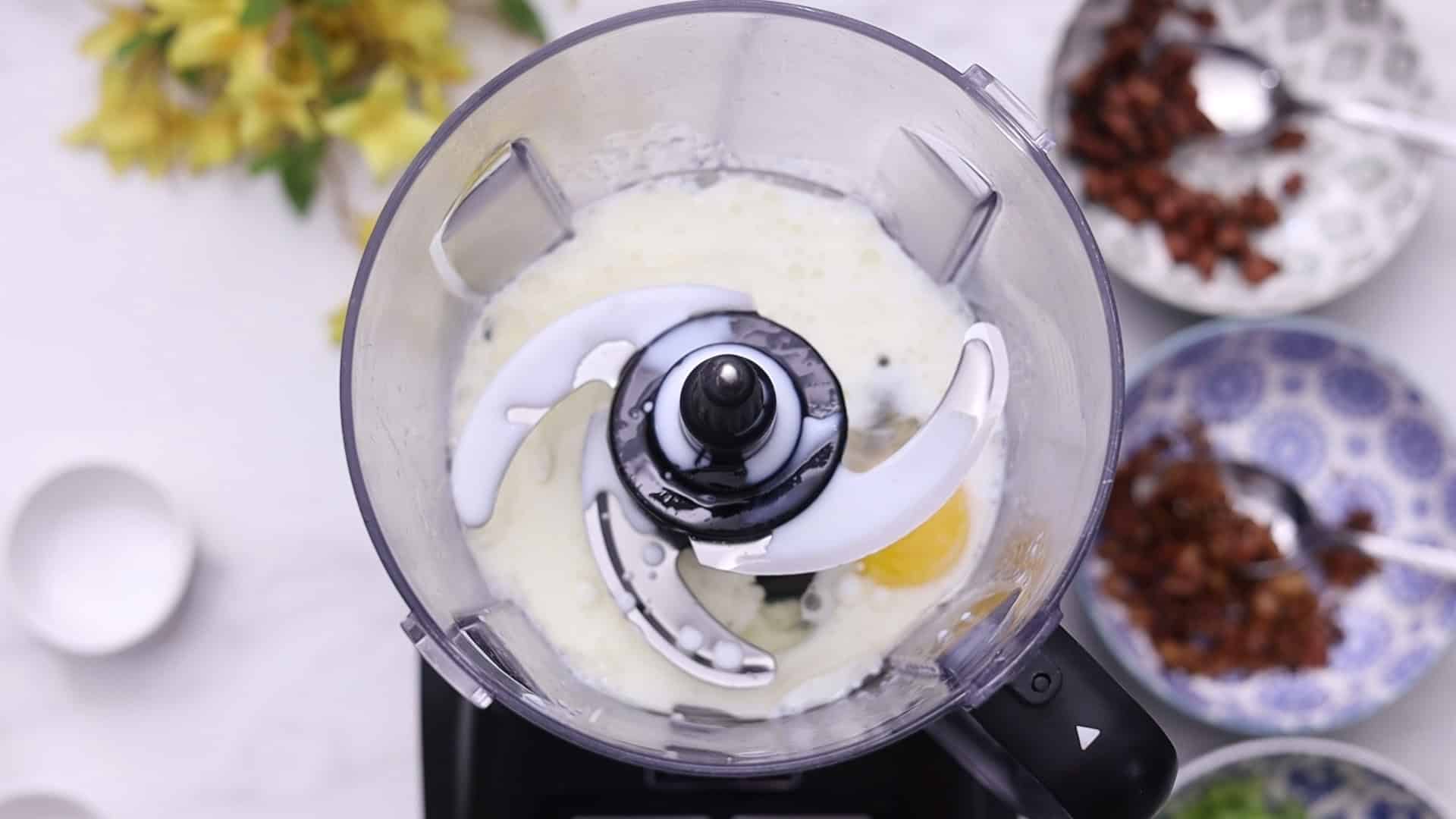 Blend egg, oil, salt,