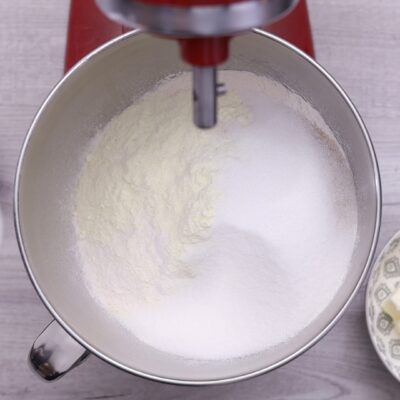 Combine dry ingredients in a stand mixer