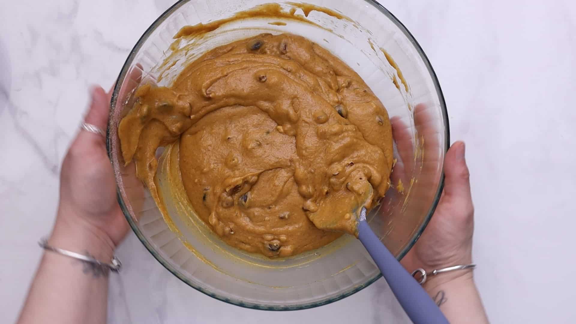 Fold dry ingredients into wet ingredients. Add chocolate chips