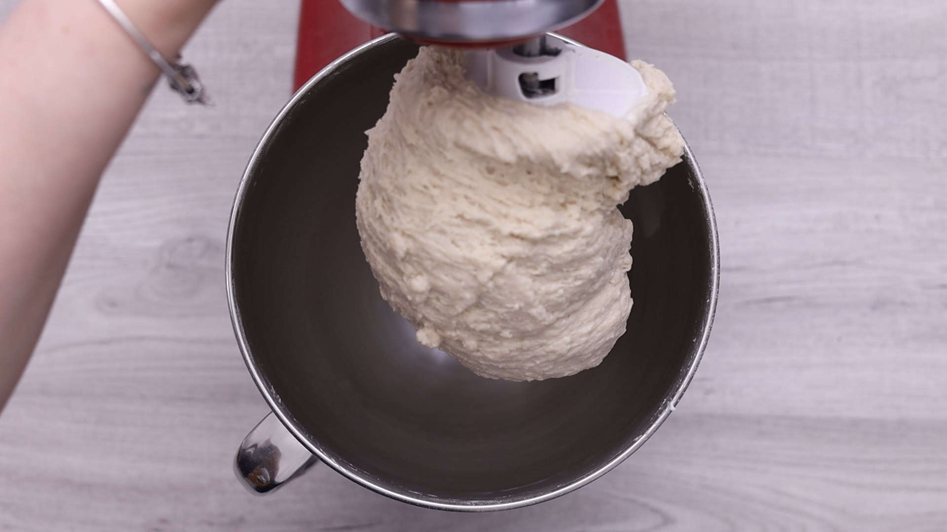 Homemade Burger Buns (Pan de Hamburguesa) 17 Gradually add water and mix on low for 4 minutes.