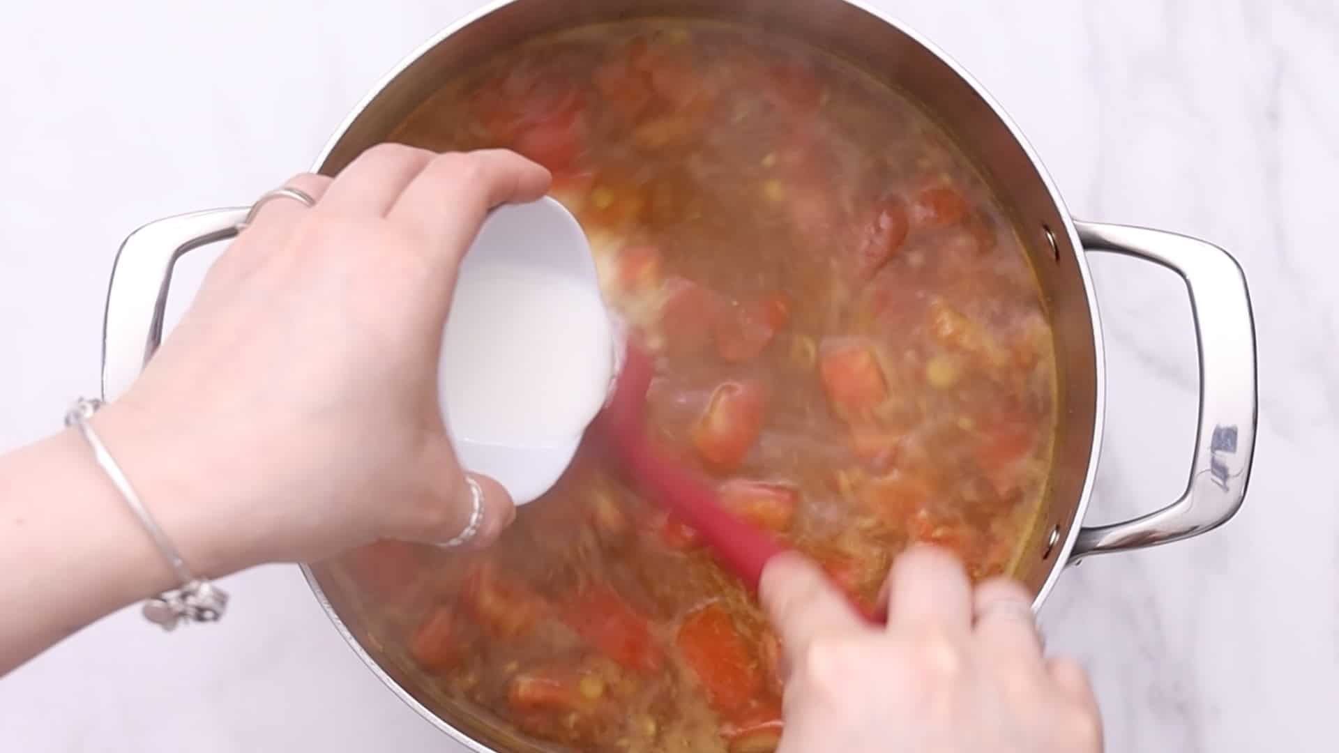 Tomato Egg Drop Soup 16 Stir into soup and simmer for 1 minute.