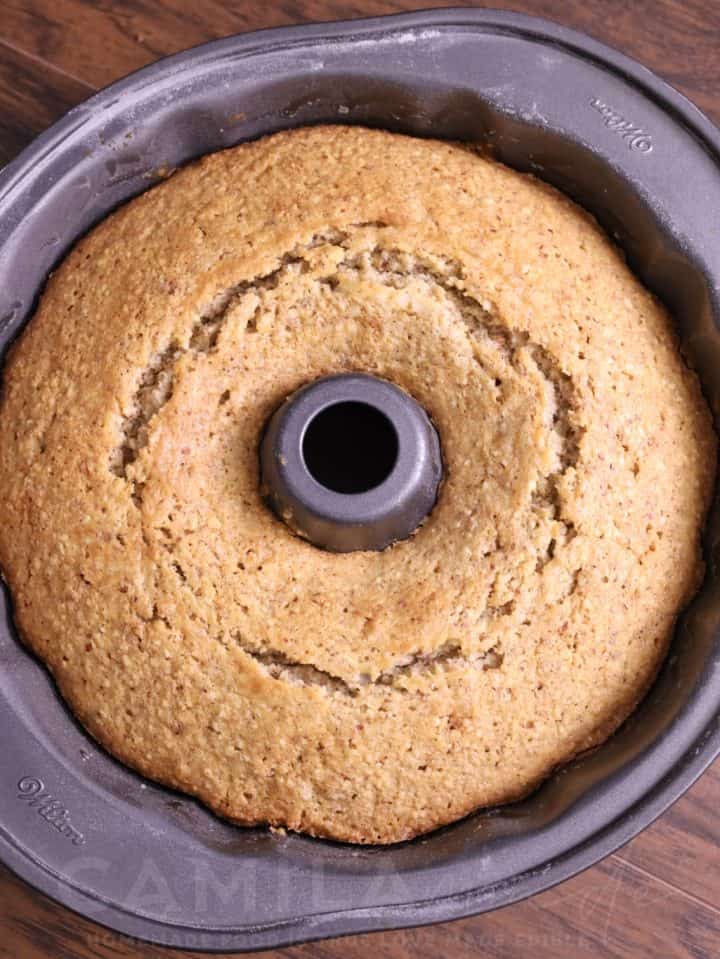 Almond Bundt Cake in a pan