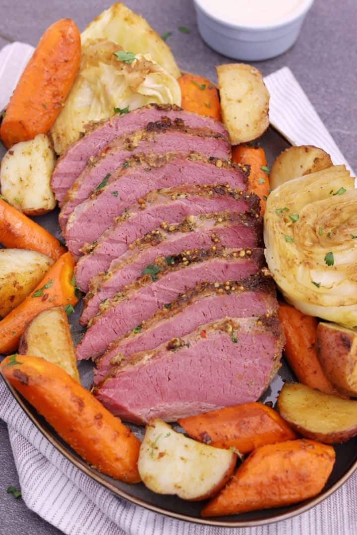 Slice of Roasted Corned Beef and Cabbage