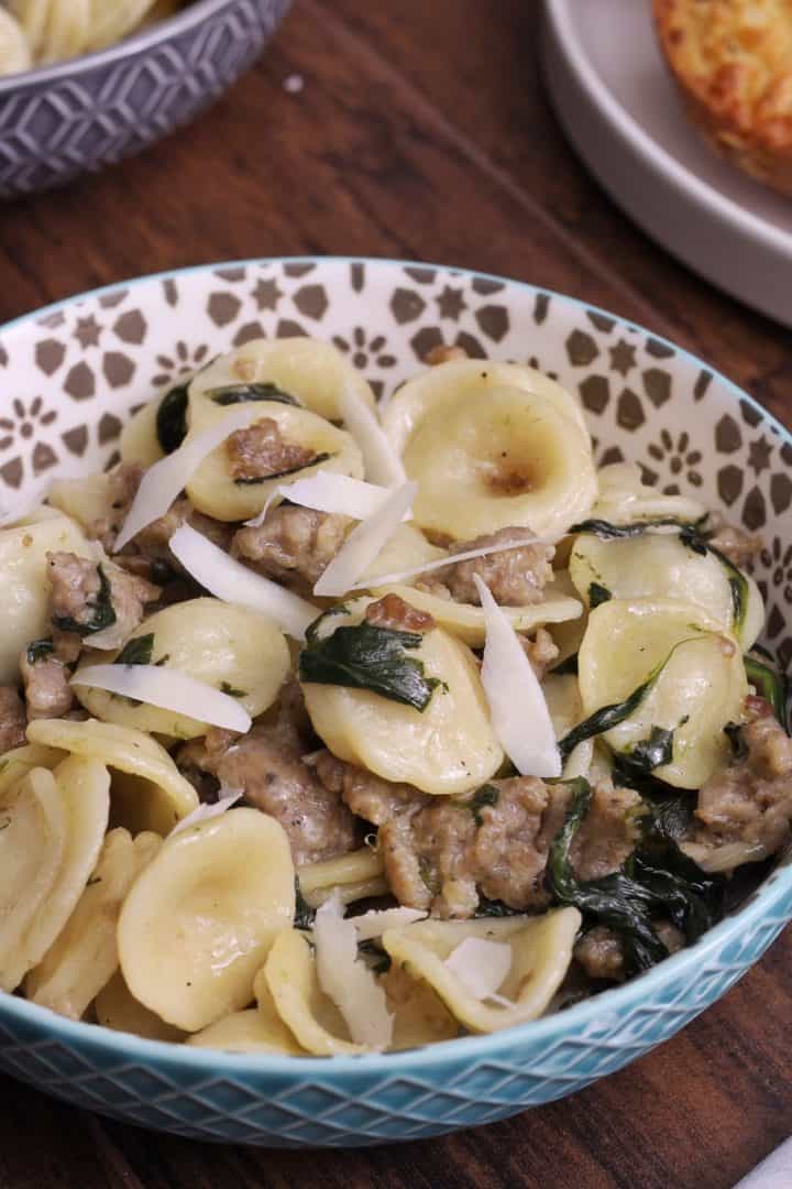 Homemade Orecchiette with Sausage and Spinach