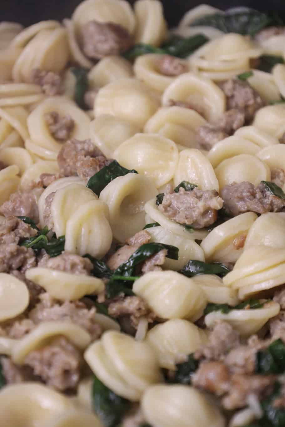 Homemade Orecchiette with Sausage and Spinach