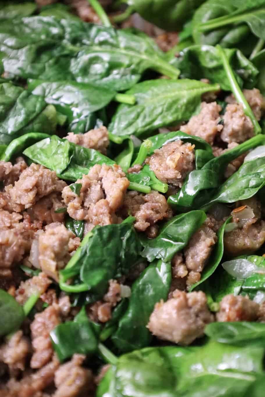 Sausage and Spinach in a pan