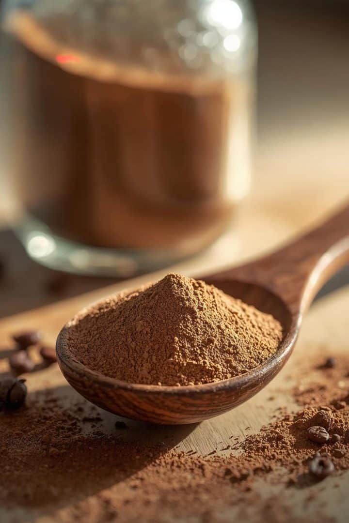 Cappuccino mix in a spoon