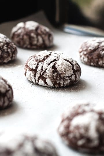 Chocolate Crinkle Cookies in a baking sheet