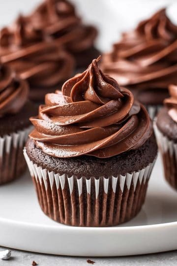 Chocolate Cupcakes with Chocolate Icing in a plate