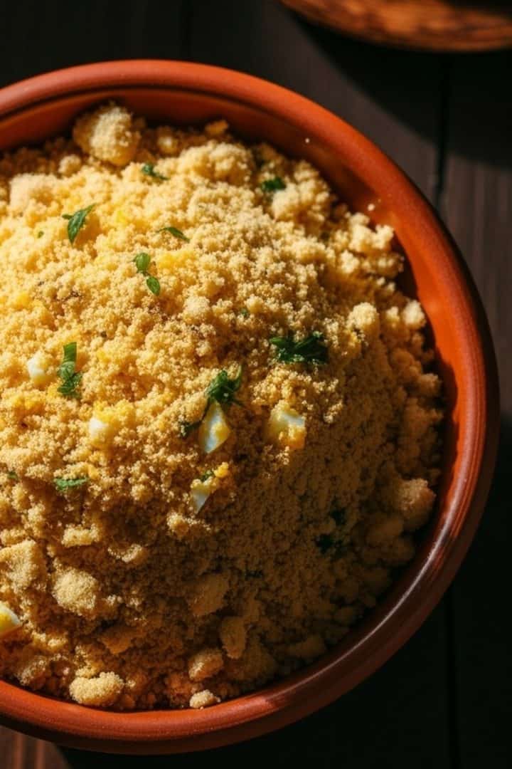 Farofa de Ovo in a bowl top view