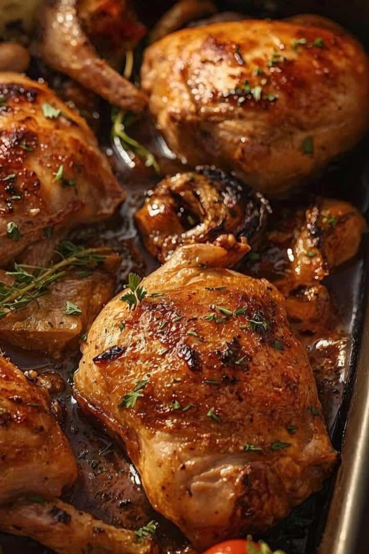 Muslos de Pollo al Horno in a baking dish