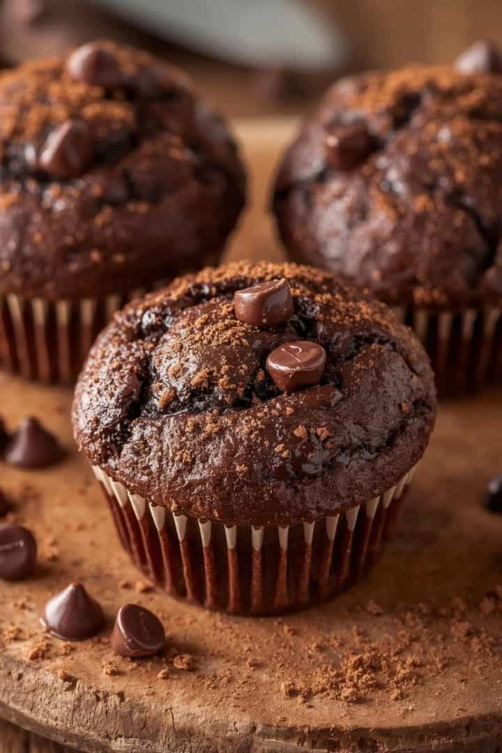 Triple Chocolate Muffins in a board
