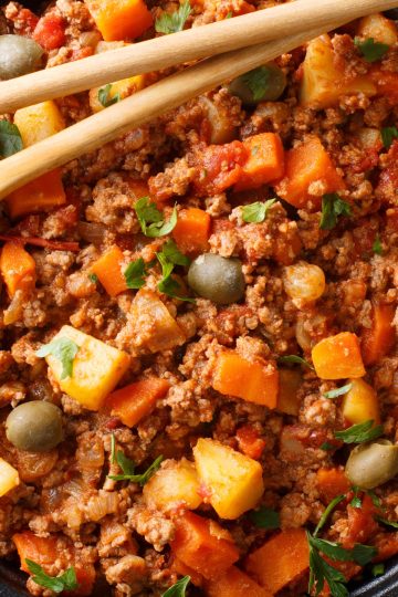Picadillo Cubano top view close up