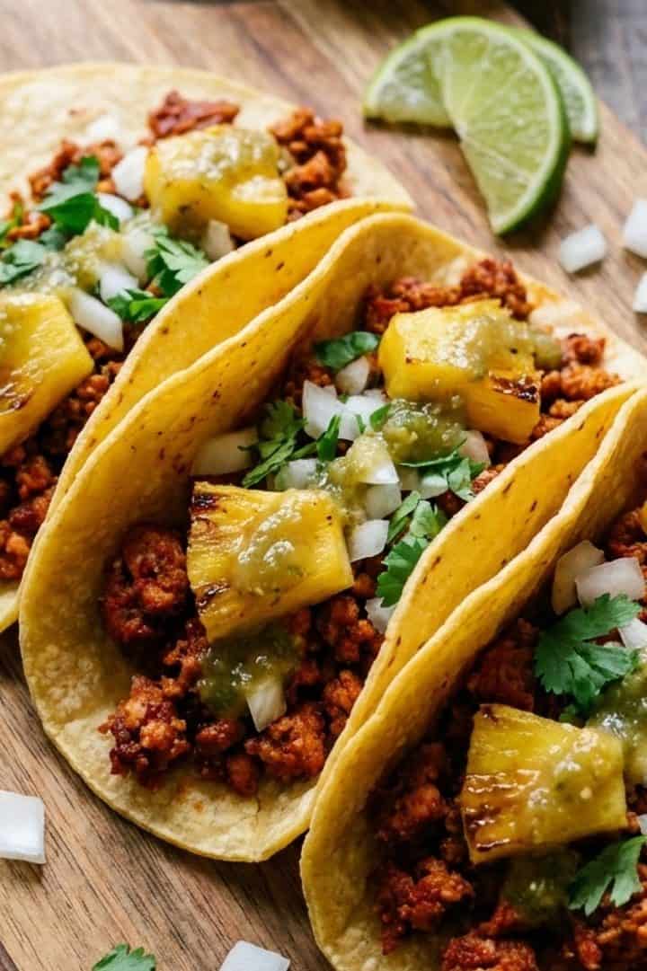Tacos de Carne Molida Al Pastor de cerca
