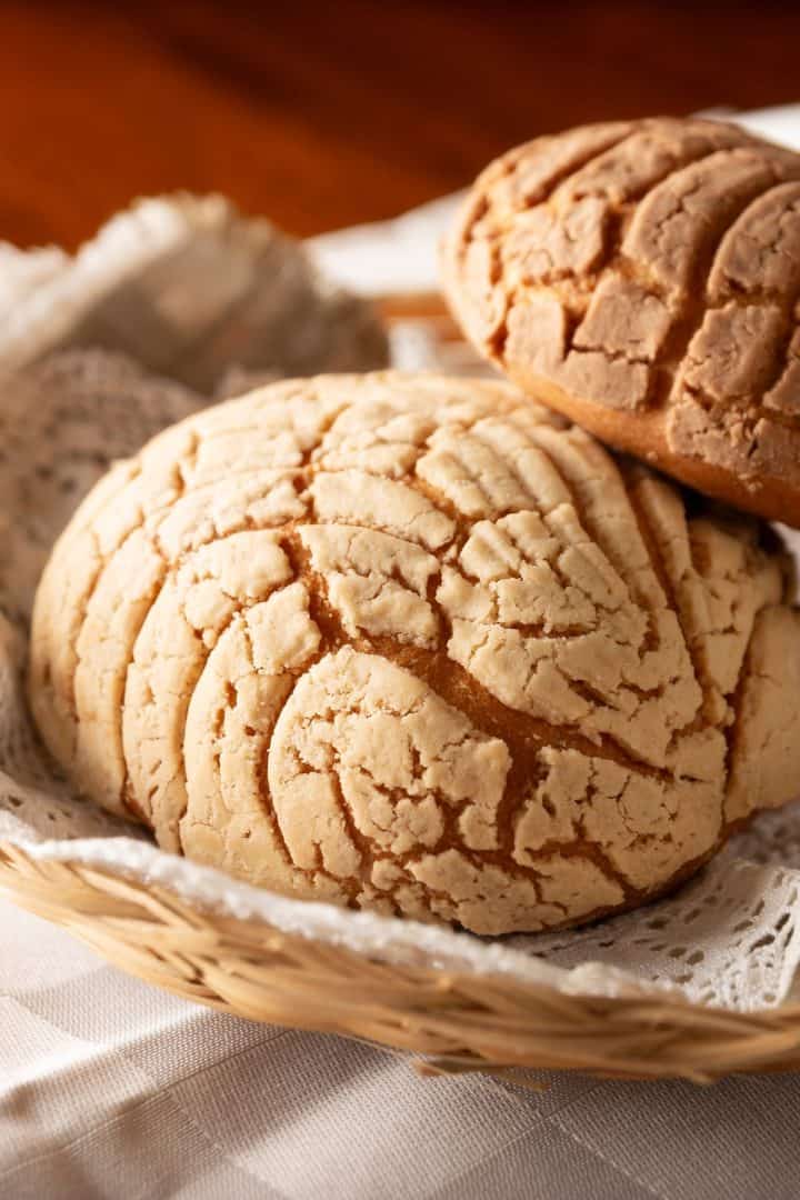 close up of vanilla and choclate mexican conchas