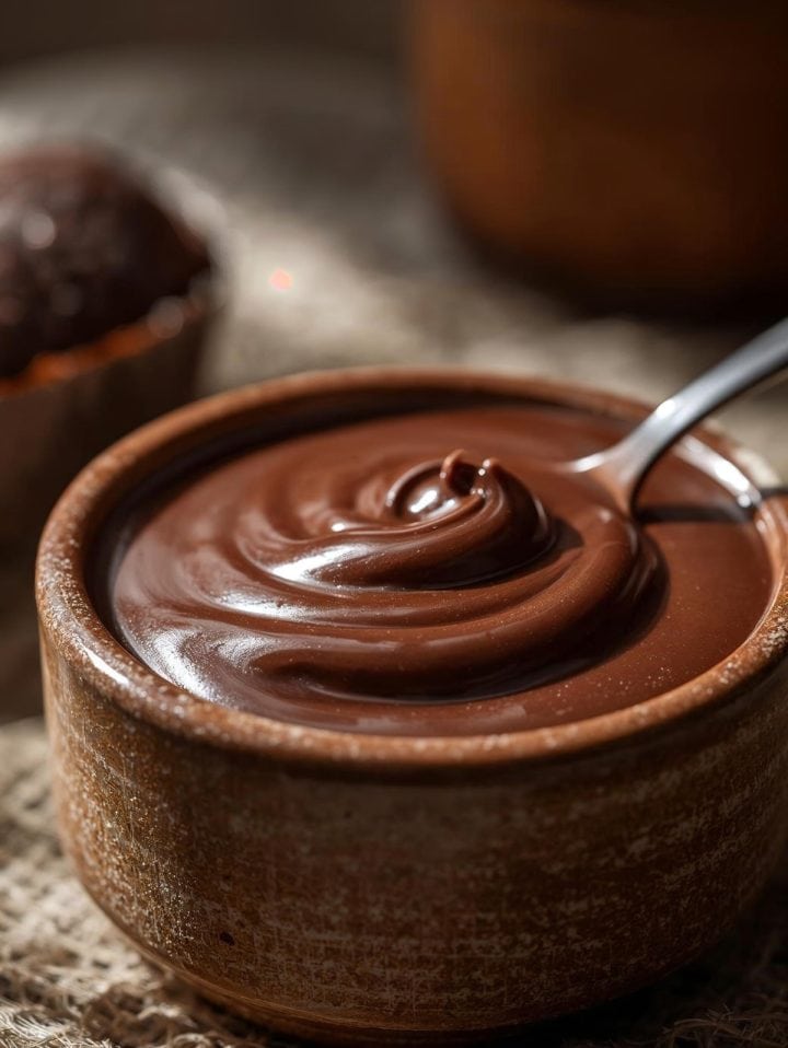 A close-up food photograph of Brigadeiro de Colher