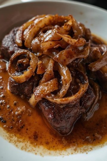 Bistec encebollado with sautéed onions