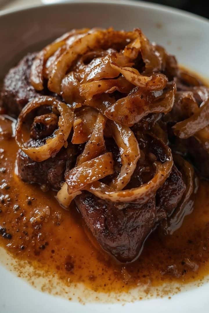 Bistec encebollado with sautéed onions