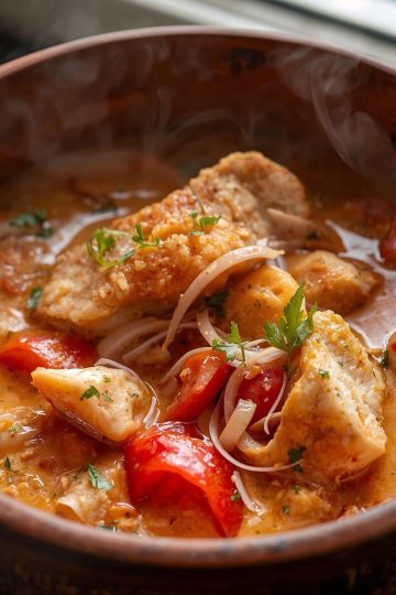 Moqueca is a Brazilian fish stew side view
