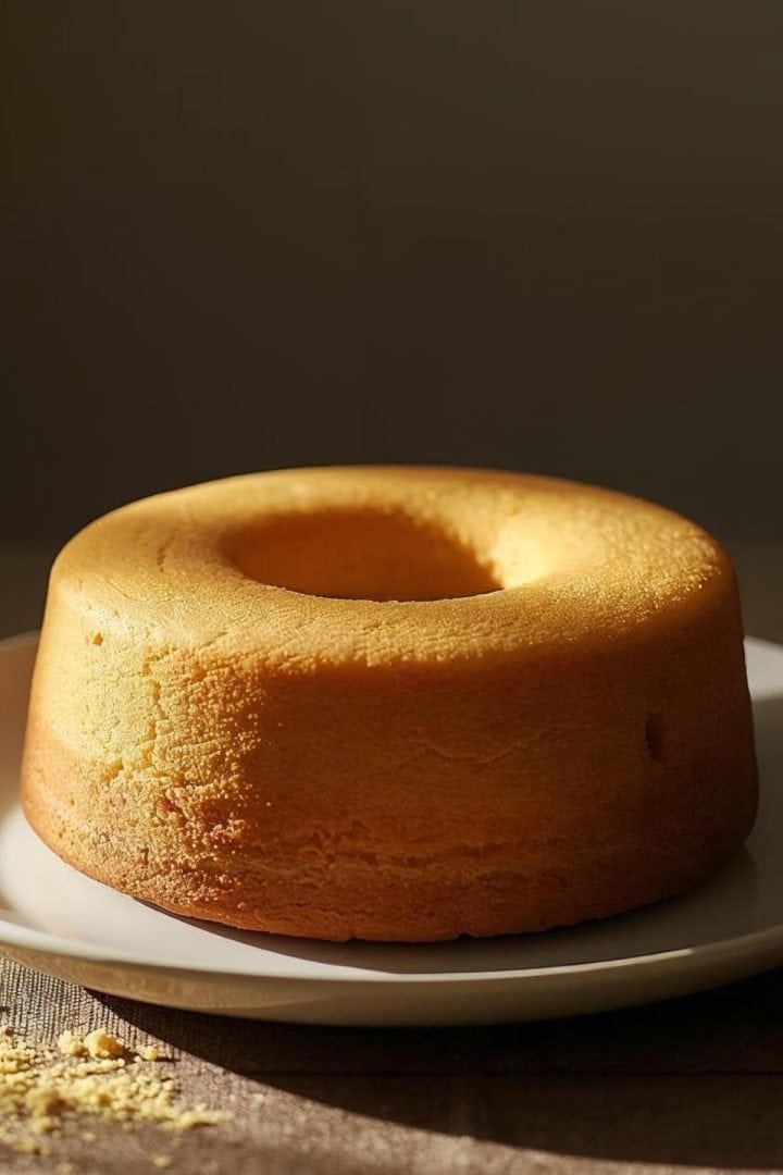 Bolo de Milho 9 A low three-quarter angle food photograph of Brazilian bolo de milho standing on a plate