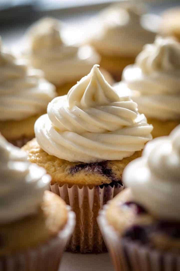Blueberry lemon cupcakes with cream cheese frosting,