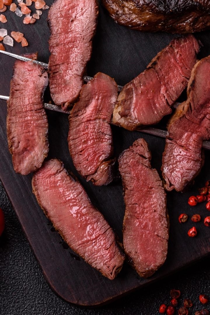Carne Asada slices of ribeye top view close up