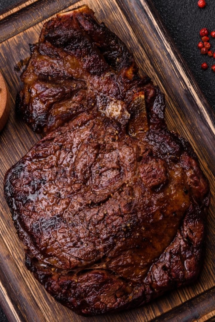 Carne Asada whole ribeye top view close up