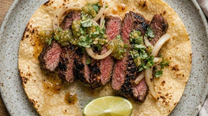 Chipotle Steak Tacos close out top view