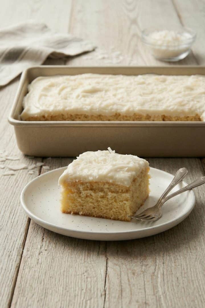 Coconut Sheet Cake with Cream Cheese Frosting 6 Coconut sheet cake with cream cheese frosting side view