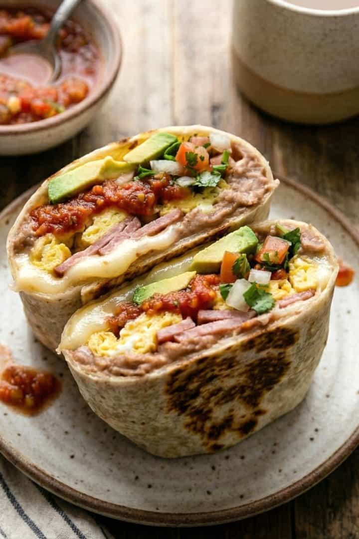 Mexican Breakfast Burrito Close-up texture shot
