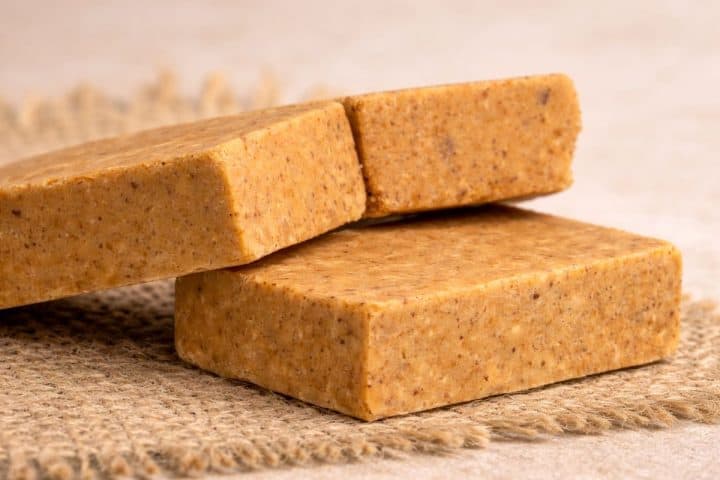 Pacoca brazilian peanut candy side view close up