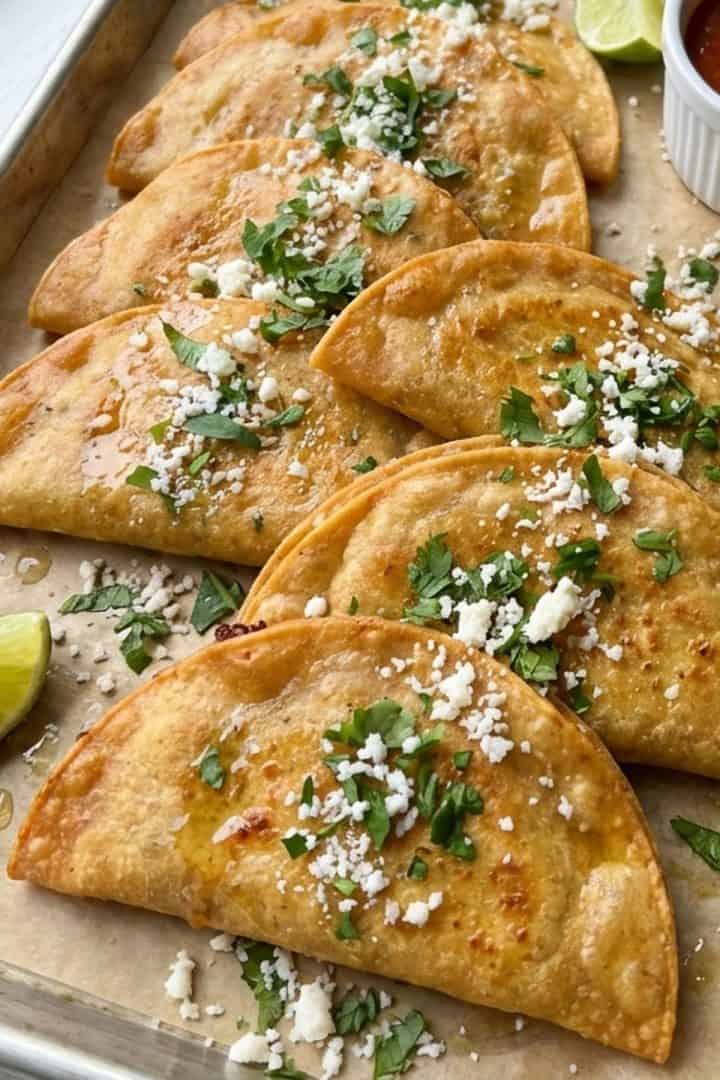 Tacos Zacatecas in a sheet pan close up