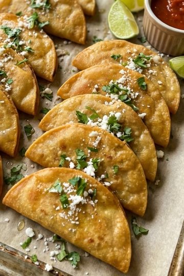 Tacos Zacatecas in a sheet pan close up top view
