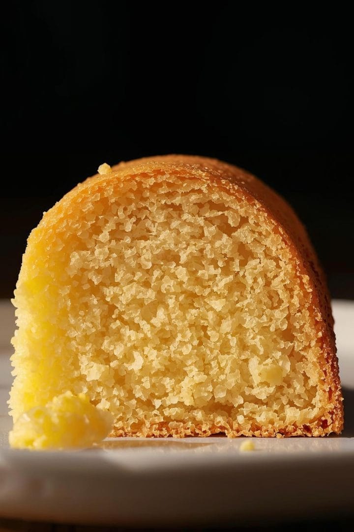 Bolo de Milho 11 Ultra close-up of a slice of bolo de milho