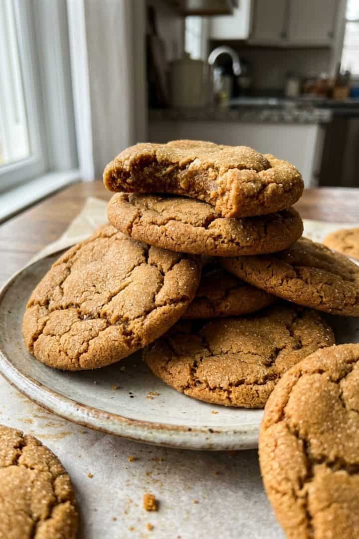 macro brown sugar cookies in a plate close up