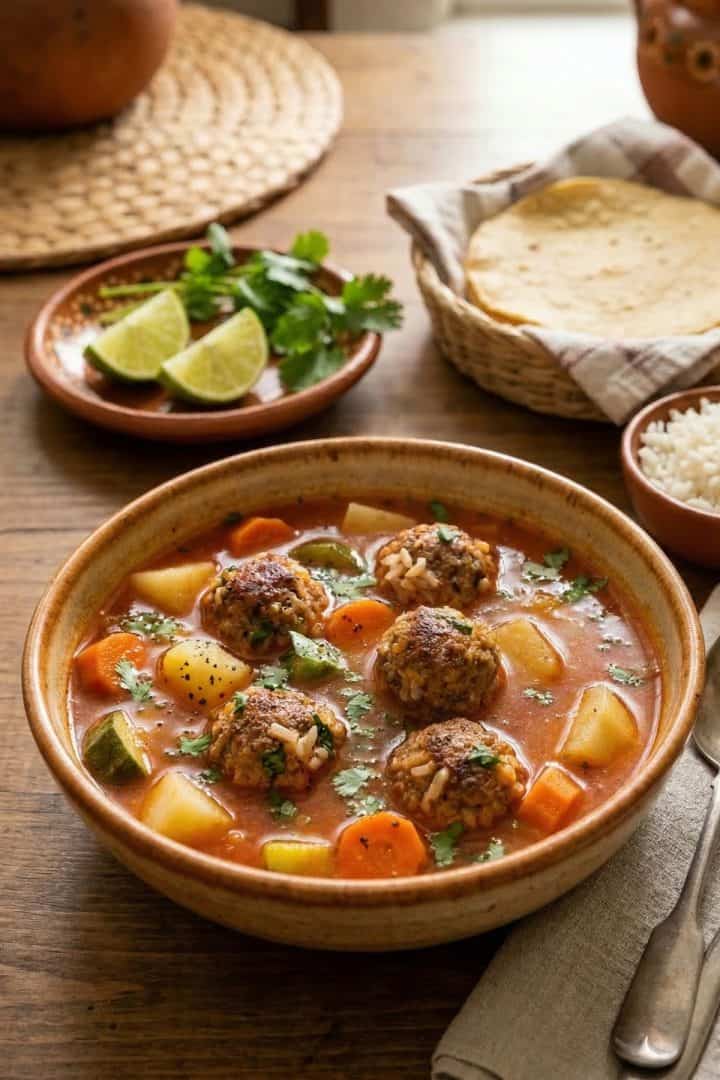 Caldo de Albóndigas with rice