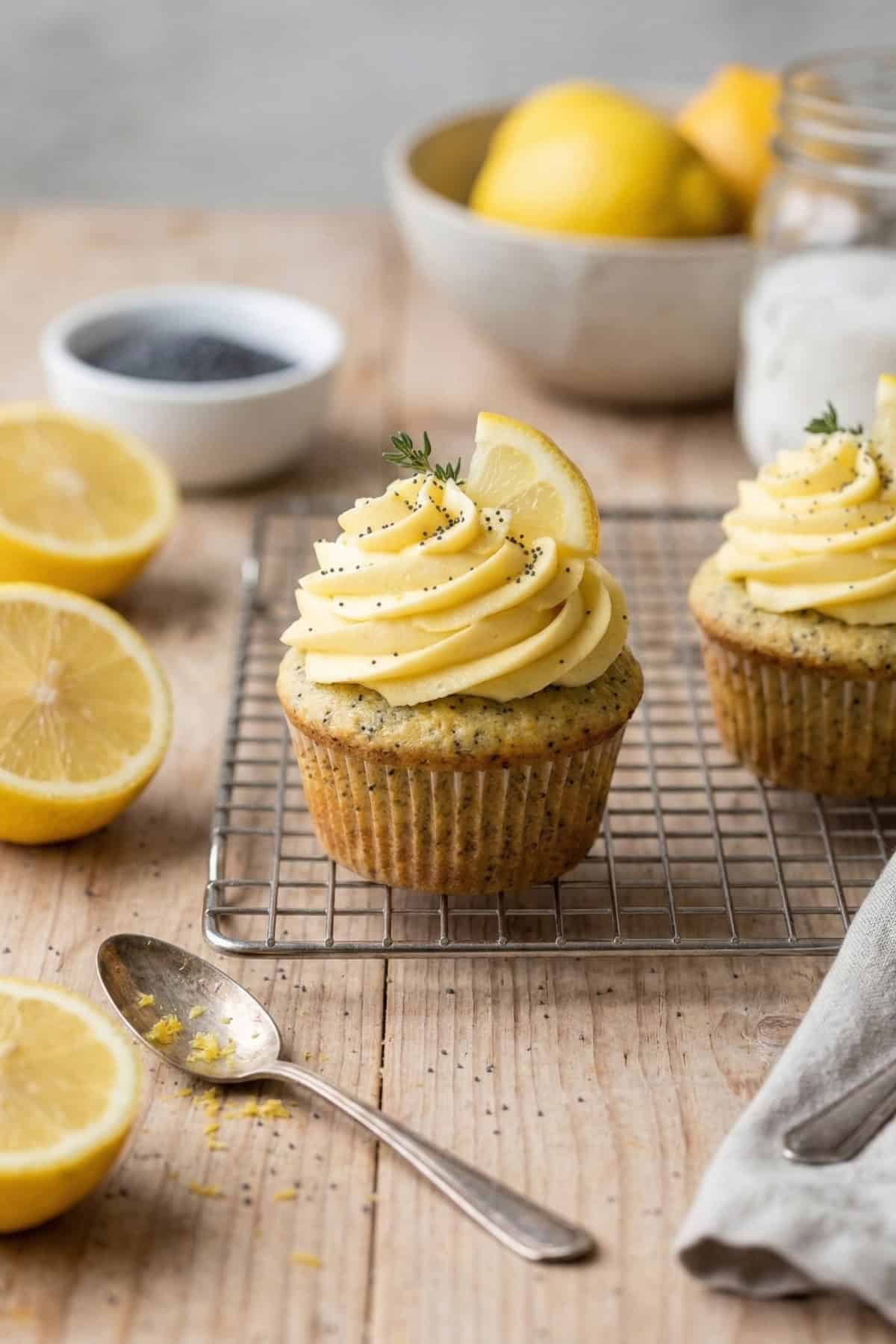 Lemon Poppy Seed Cupcakes side view