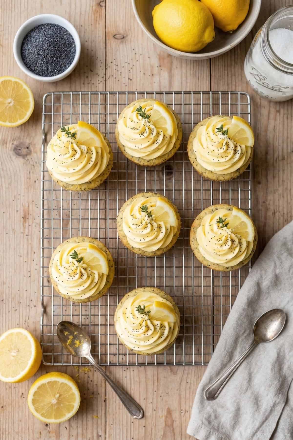 Lemon Poppy Seed Cupcakes top view